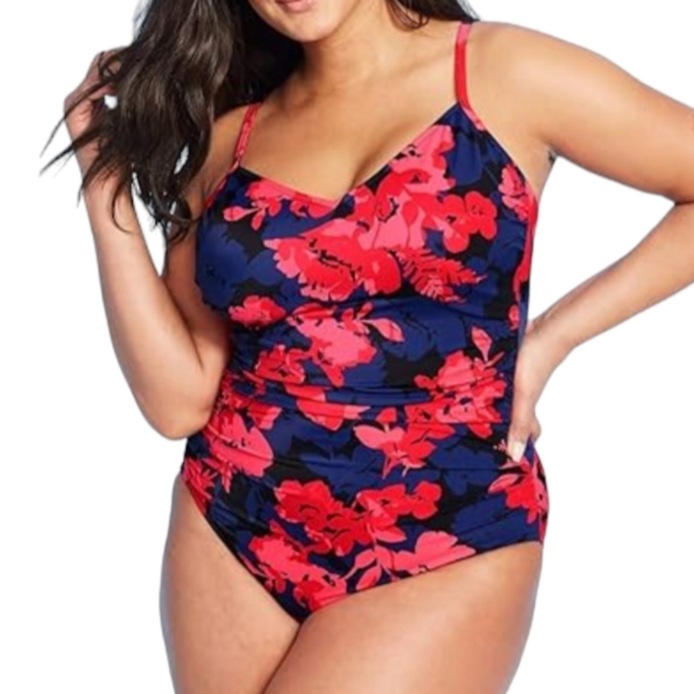 ROATAN Women’s Coral Multi Floral Ruched One-Piece Swimsuit Size XL
